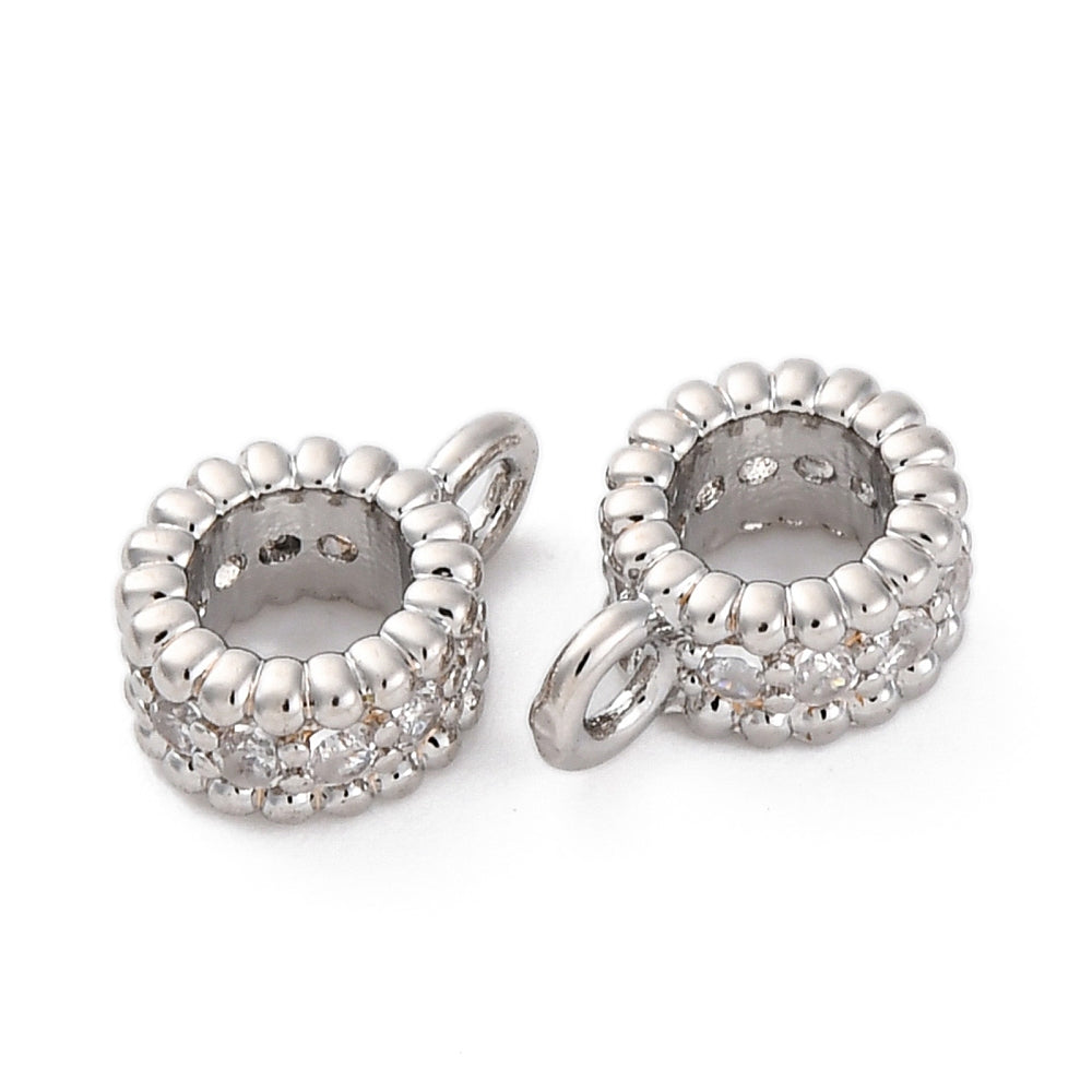 Brass Micro Pave Cubic Zirconia Spacer Beads, Flat Round, Real 14K Gold Plated and Platinum.