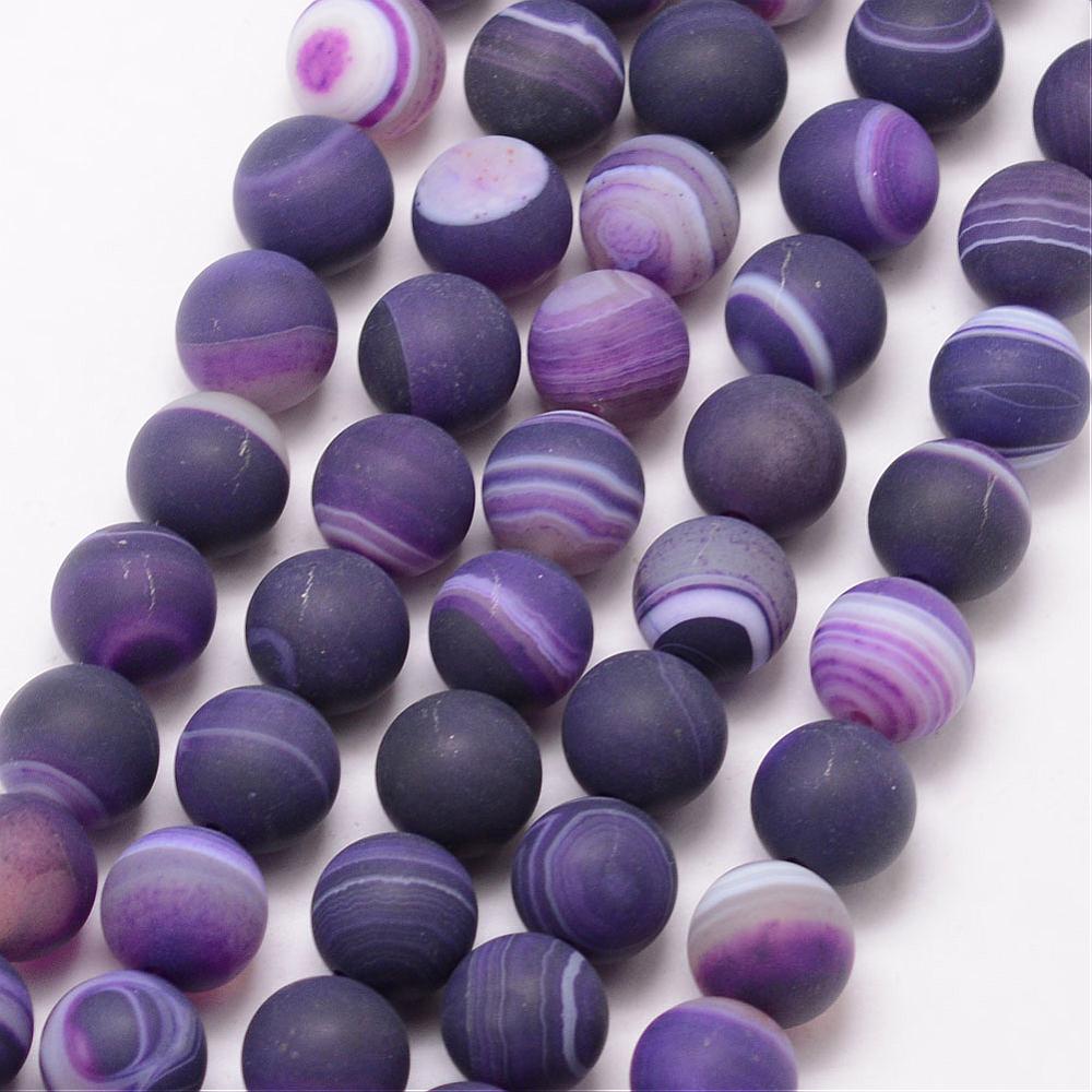 Agate Striped Grade A Frosted Dyed Indigo Round Bead Strands