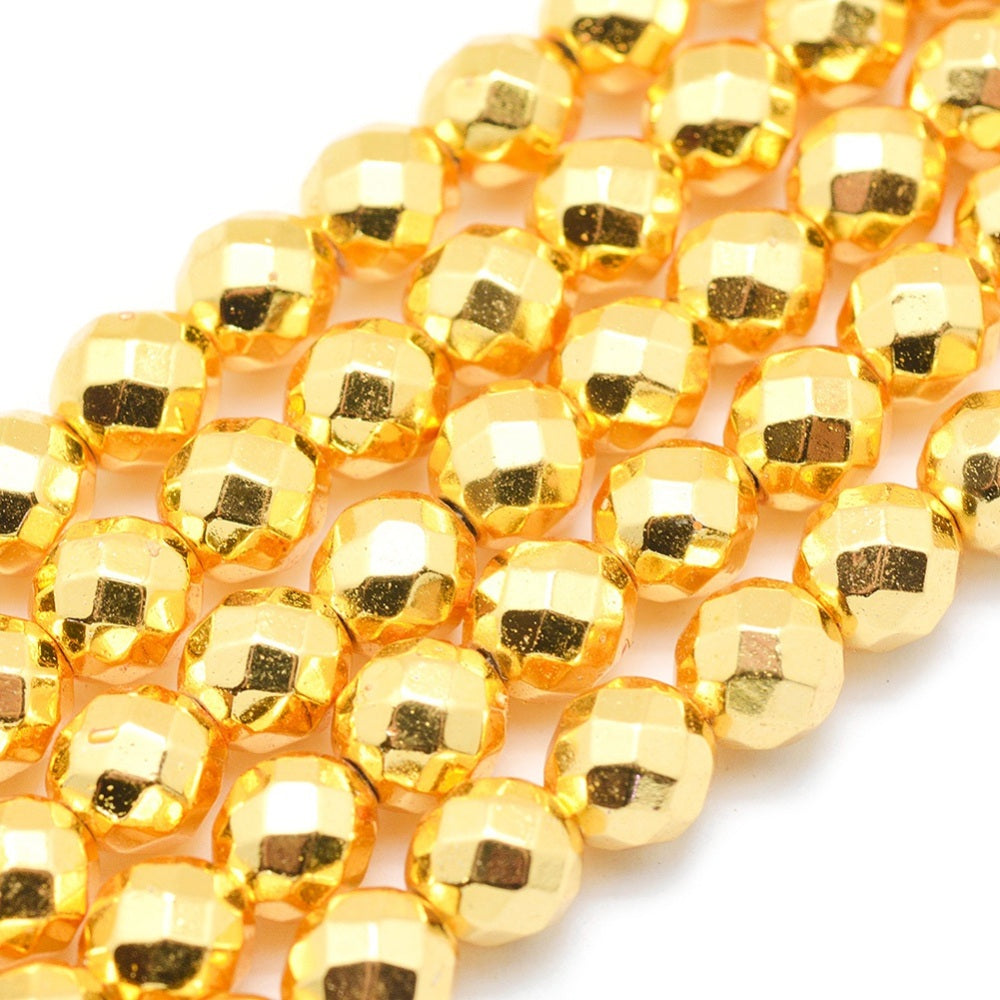 Hematite Grade AAA Long Lasting Plated 4mm Faceted Bead Strands Golden