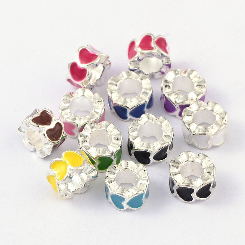 Heart Enamel Rondelle 5pc Mixed Colors
