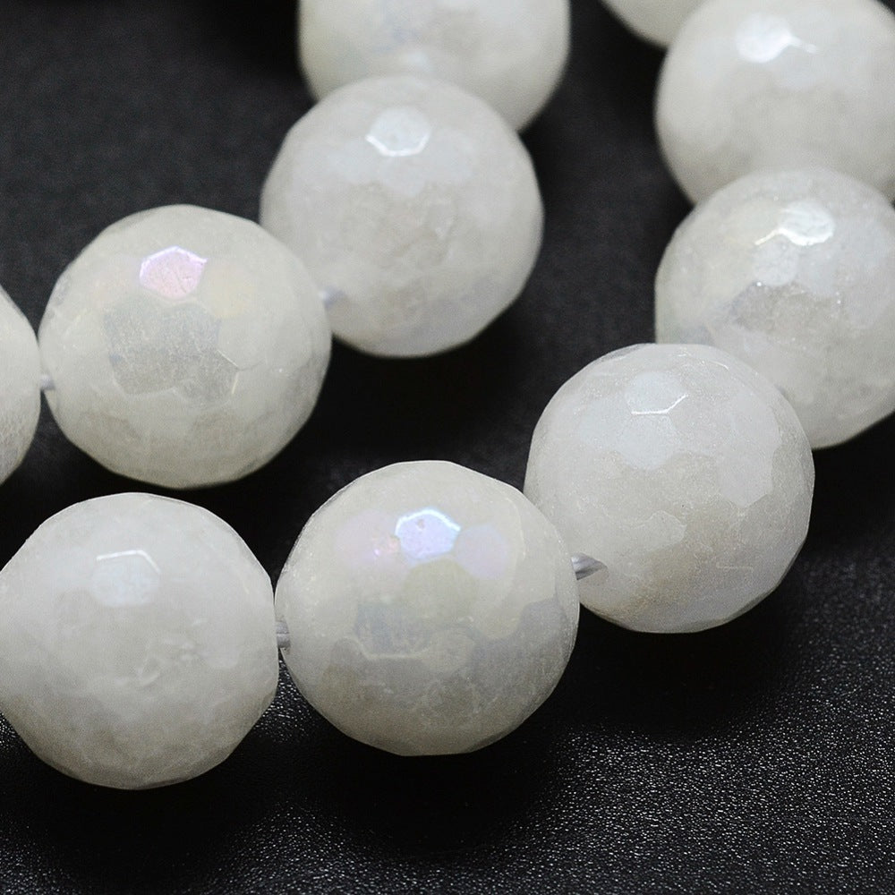 Jade White Electroplated Faceted 8mm Round Bead Strands