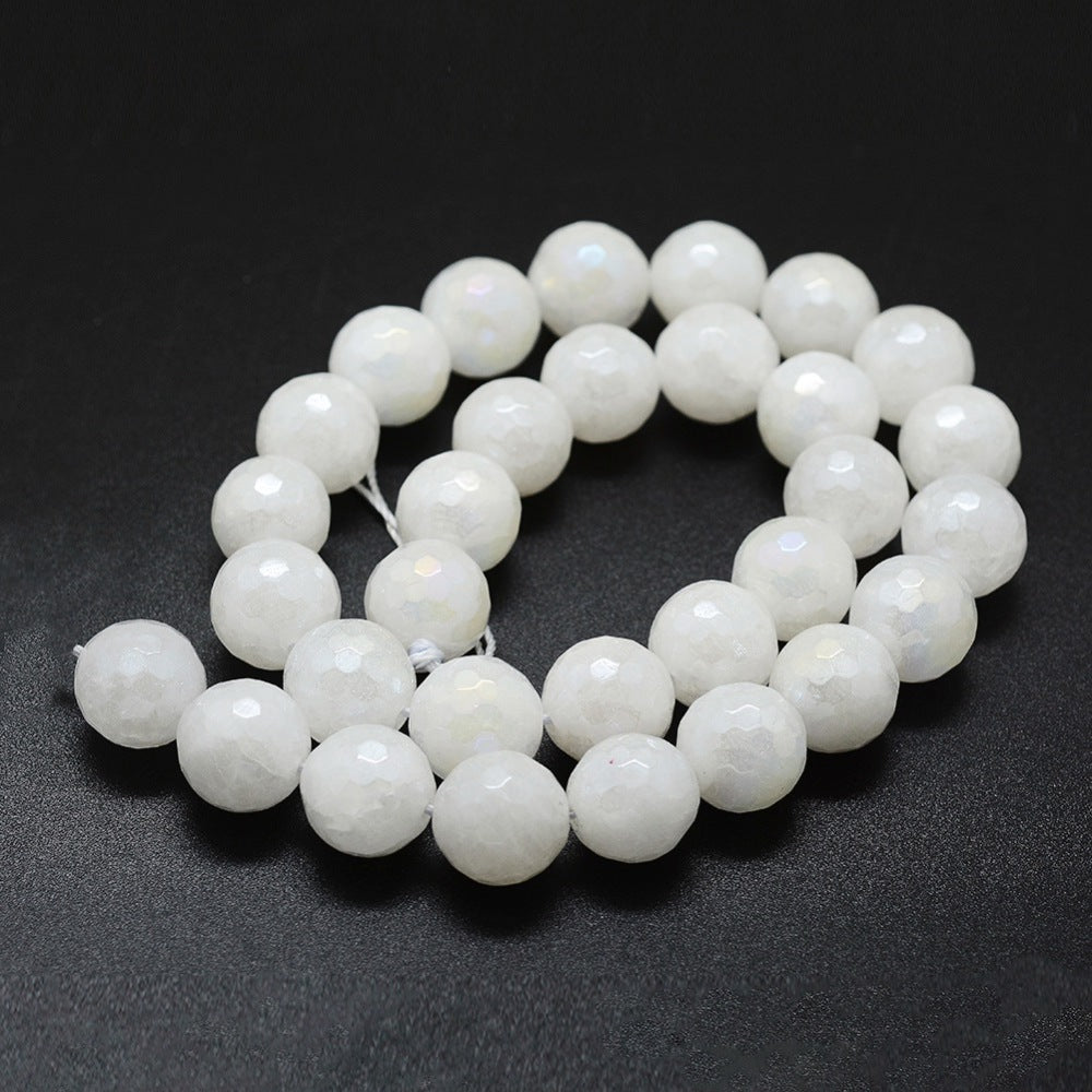 Jade White Electroplated Faceted 8mm Round Bead Strands