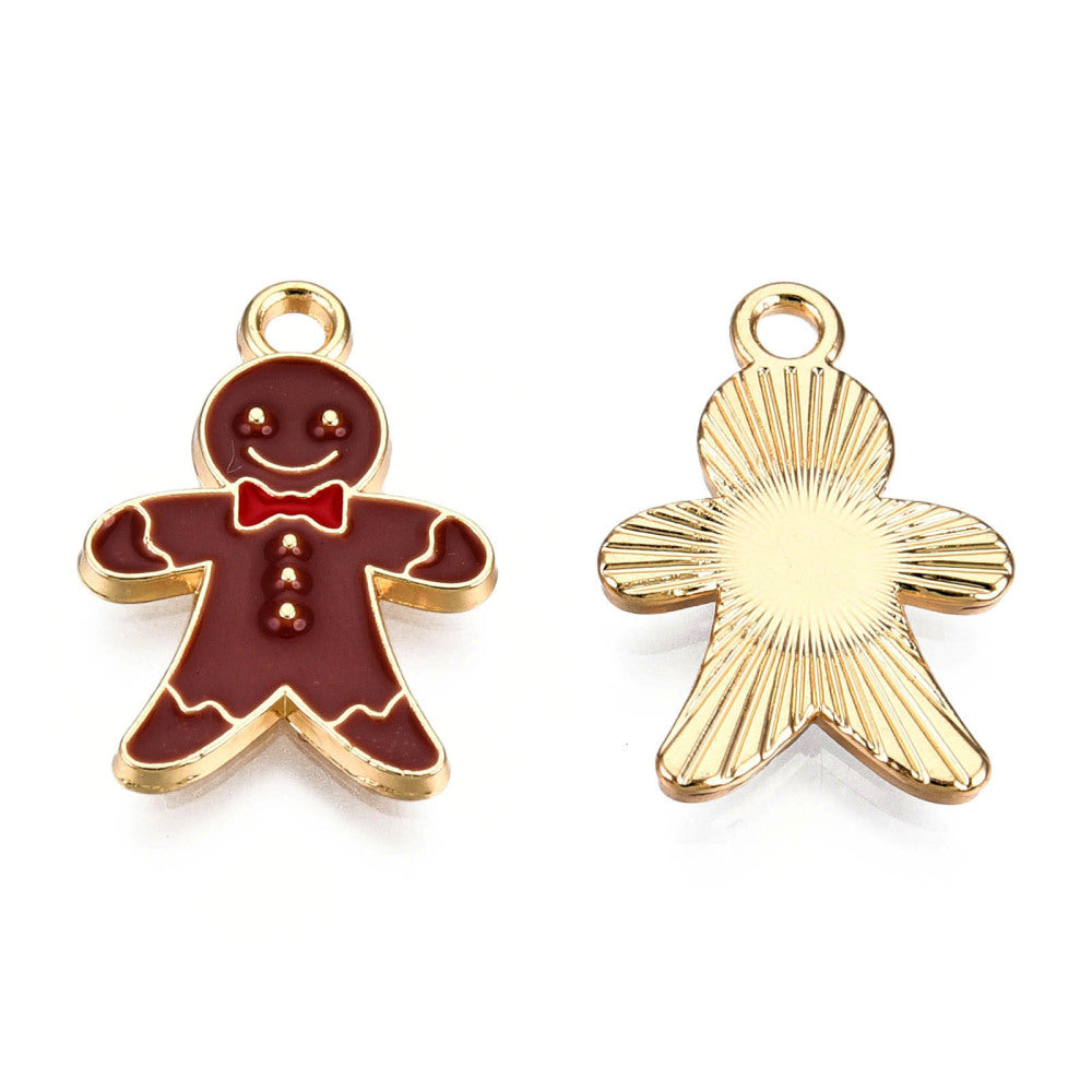 Alloy Enamel Pendants, Light Gold, Gingerbread Man, 2 Pack