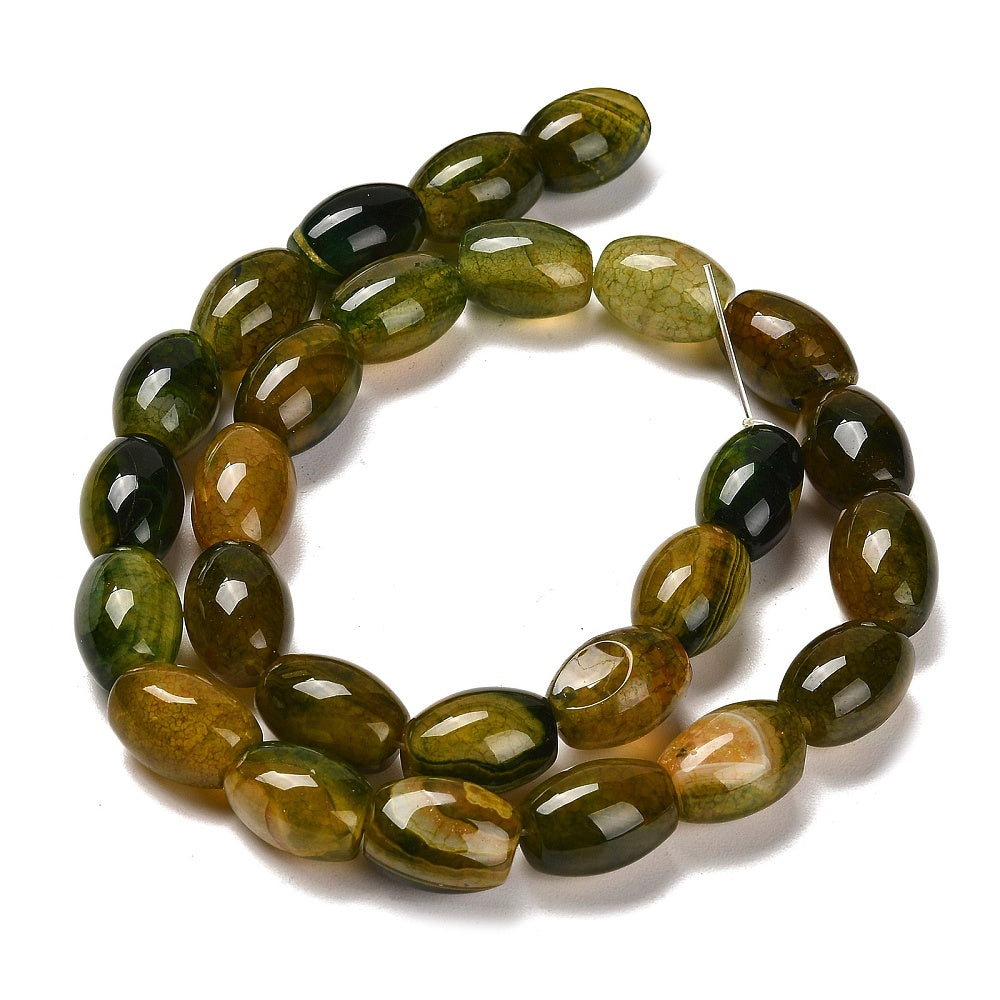 Agate Beads Dyed & Heated Olive Bongo Drum Shape 13~14x10mm (28pcs/Strand) The Pink Bead Shop