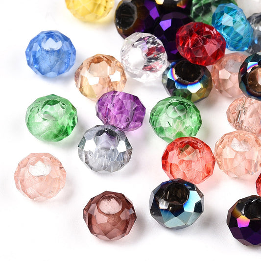 Mixed Glass Beads, Large Hole Beads, Faceted Rondelle, Mixed Color Bulk