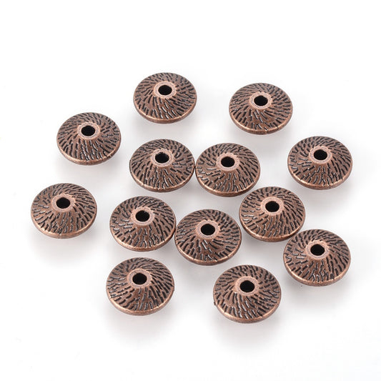 Tibetan Style Alloy Spacer Beads, , Flat Round, Red Copper Color 20 Pack