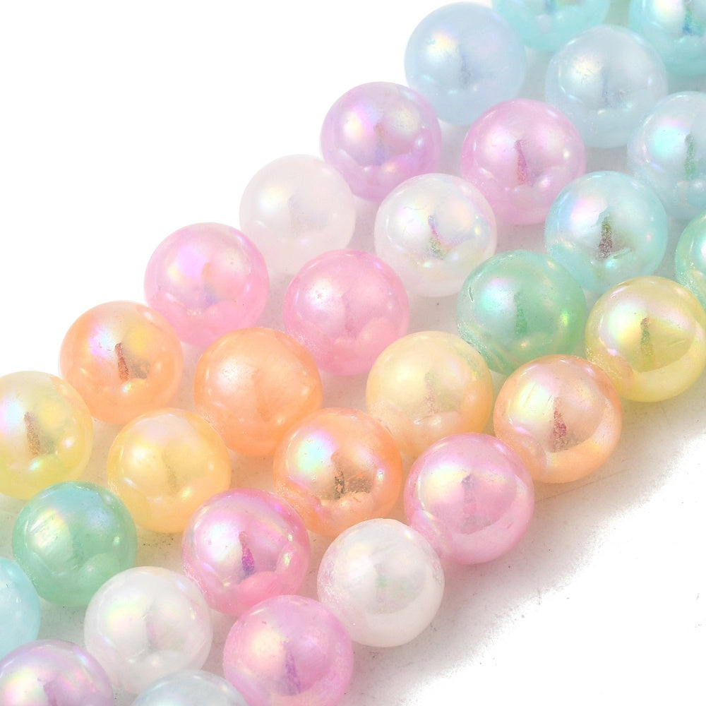 AB Electroplated Selenite 8mm Beads – Rainbow Shine | The Pink Bead Shop