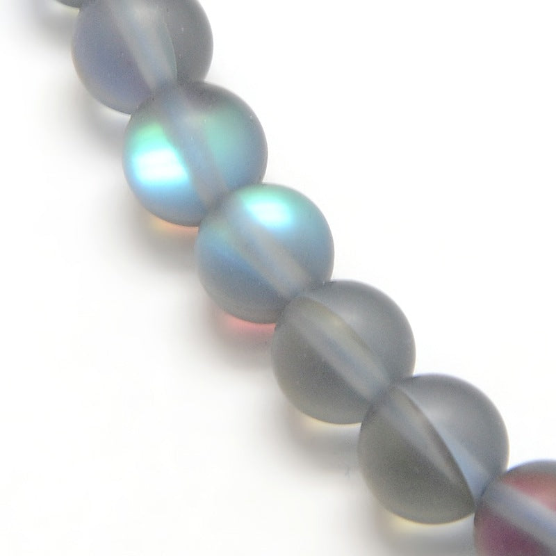 Mermaid Glass Holographic Beads, Half AB Color Plated, Frosted, Round,Dk Gray 8mm