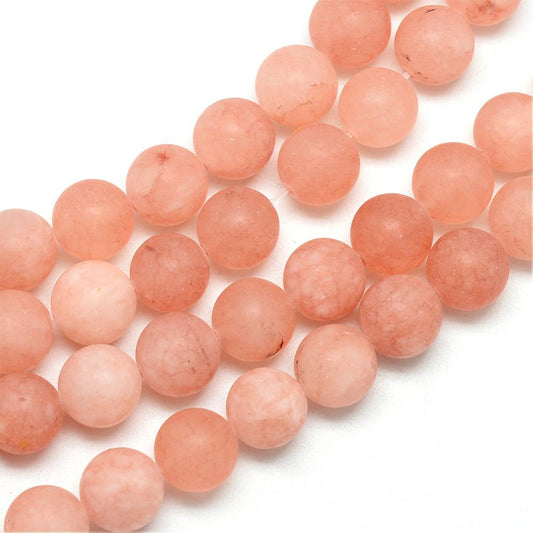 Natural White Jade Bead Strands, Dyed, Frosted, Round, Peach 8mm
