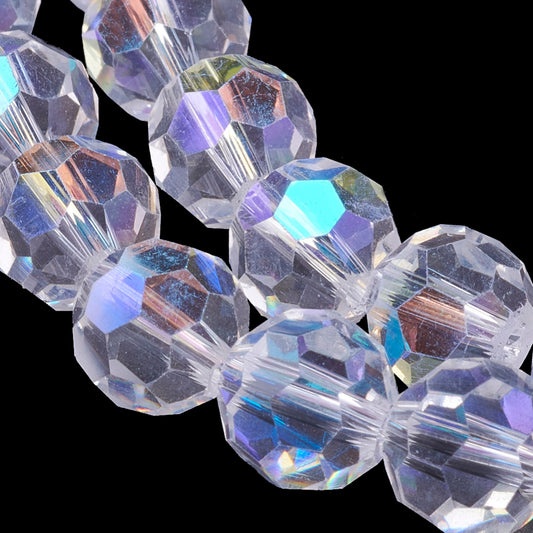 Electroplate Glass Beads Strands, AB Color, Faceted(32 Facets), Round, Clear AB 8MM
