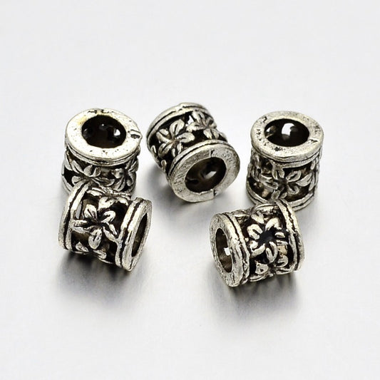 Tibetan Style Alloy Hollow Column with Flower Large Hole European Beads 10PK