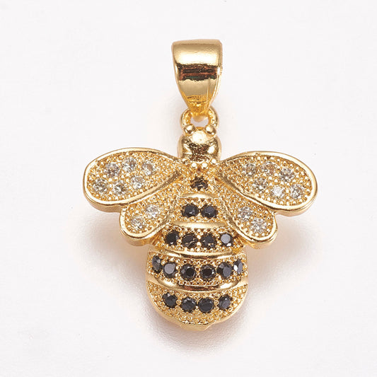 Brass Micro Pave Cubic Zirconia Pendants, Bee