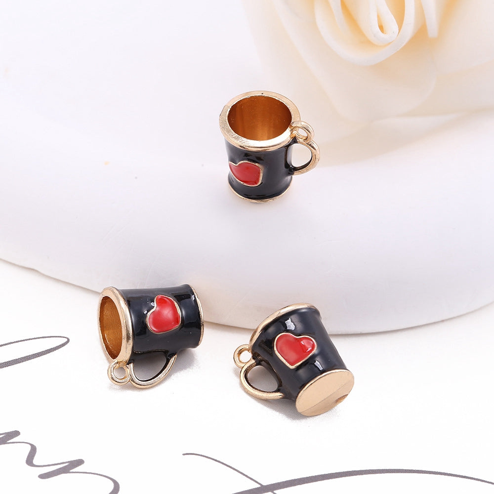 Alloy Enamel Mug Cup with Heart Miniature Ornaments, Micro Landscape Home Fairy Garden Supplies
