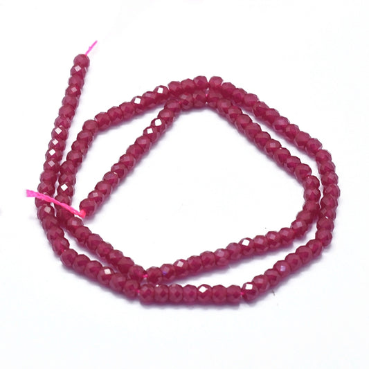 Natural Ruby/Red Corundum Beads Strands, Dyed & Heated, Faceted, Rondelle, Size: about 4mm