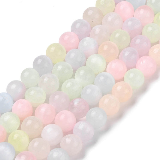 Natural Selenite Beads Strands, Dyed, Round, Mixed Macaron Color 8mm