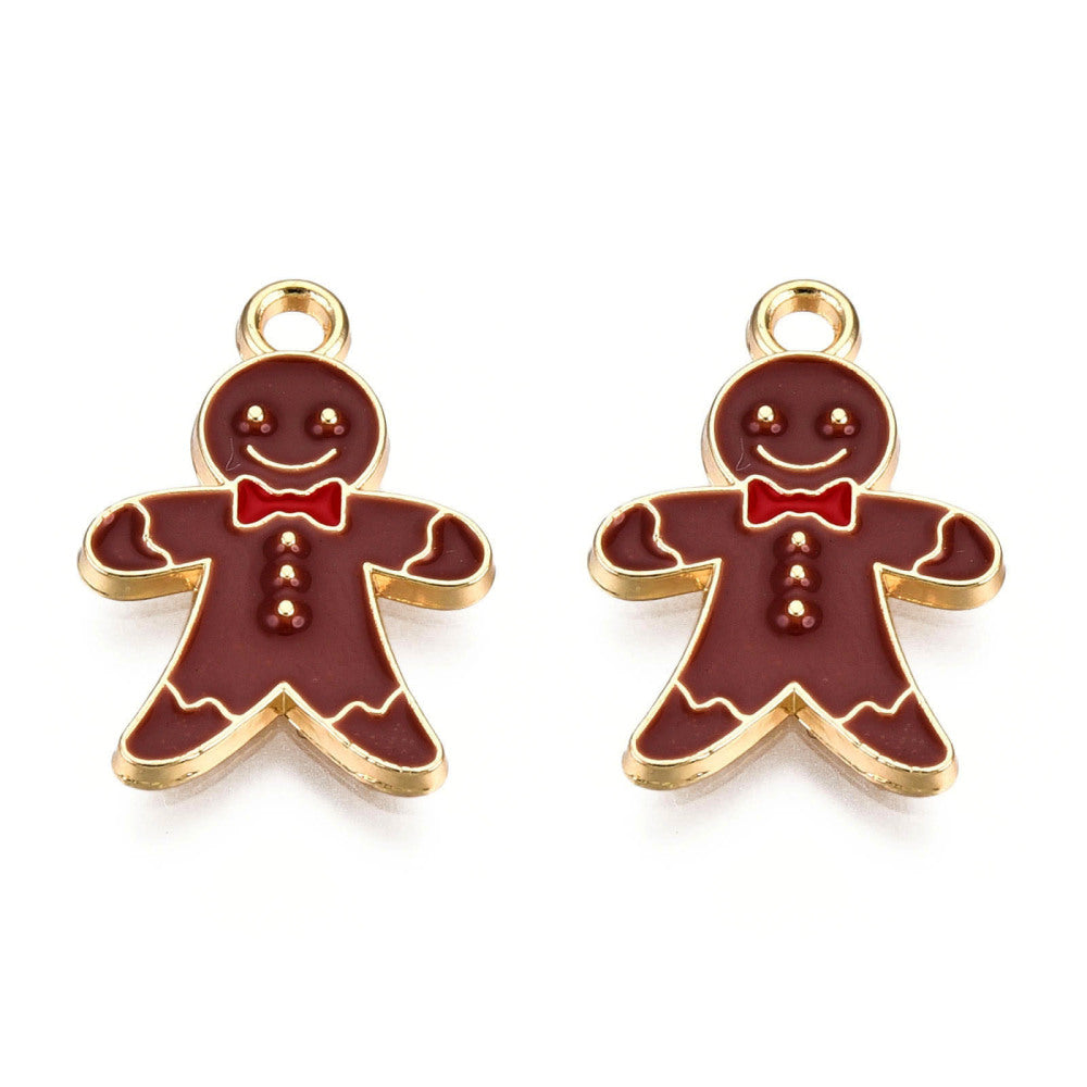 Alloy Enamel Pendants, Light Gold, Gingerbread Man, 2 Pack