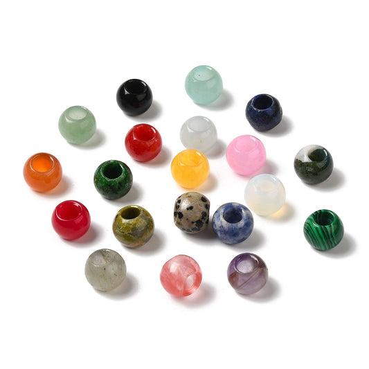 Natural Mixed Stone European Beads, Large Hole Beads, Rondelle, Mixed Dyed and Undyed