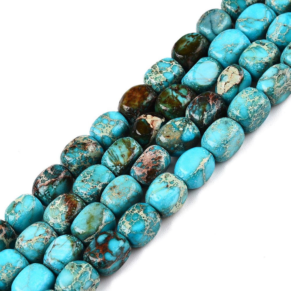 Imperial Jasper Beads  Dyed Cuboid Cyan 6.5–7.5x6x5–6mm (53–60pcs/Strand) The Pink Bead Shop