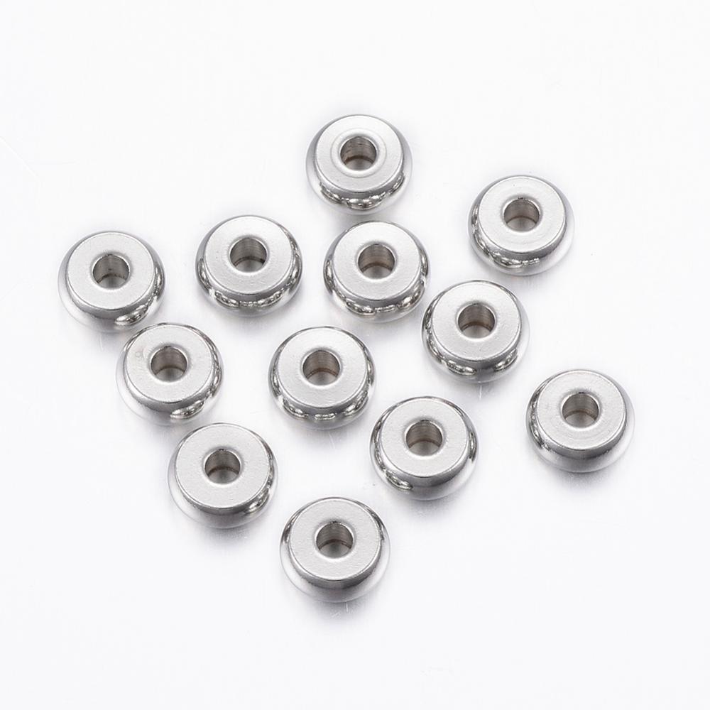 Tarnish Resistant 201 Stainless Steel Spacer Beads, Flat Round, Stainless Steel Color 20 Pack