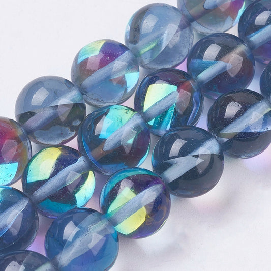Mermaid Glass Beads Strands Round Dark Grey 8mm