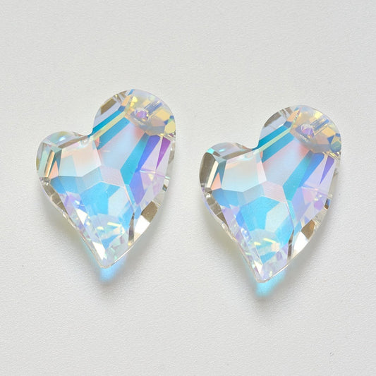 K9 Glass Rhinestone Pendants, Faceted, Heart, Crystal AB Imitation Austrian Crystal 2Pack