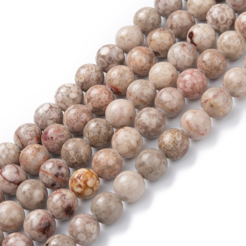 Mafanite Stone Beads – Thistle Beige Round Gemstone Bead Strand (8mm) The Pink Bead Shop