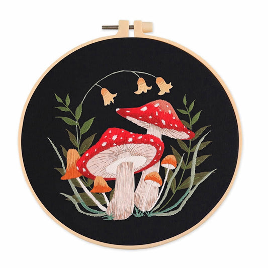 Mushroom Pattern Embroidery Starter Kits, including Embroidery Fabric & Thread, Needle, Embroidery Hoop, Instruction Sheet, Red Size:  Embroidery Hoop