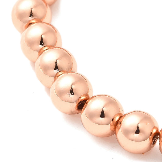 Hematite Beads Strands, Grade AAA, Round, Rose Gold Plated Magnetic 6mm