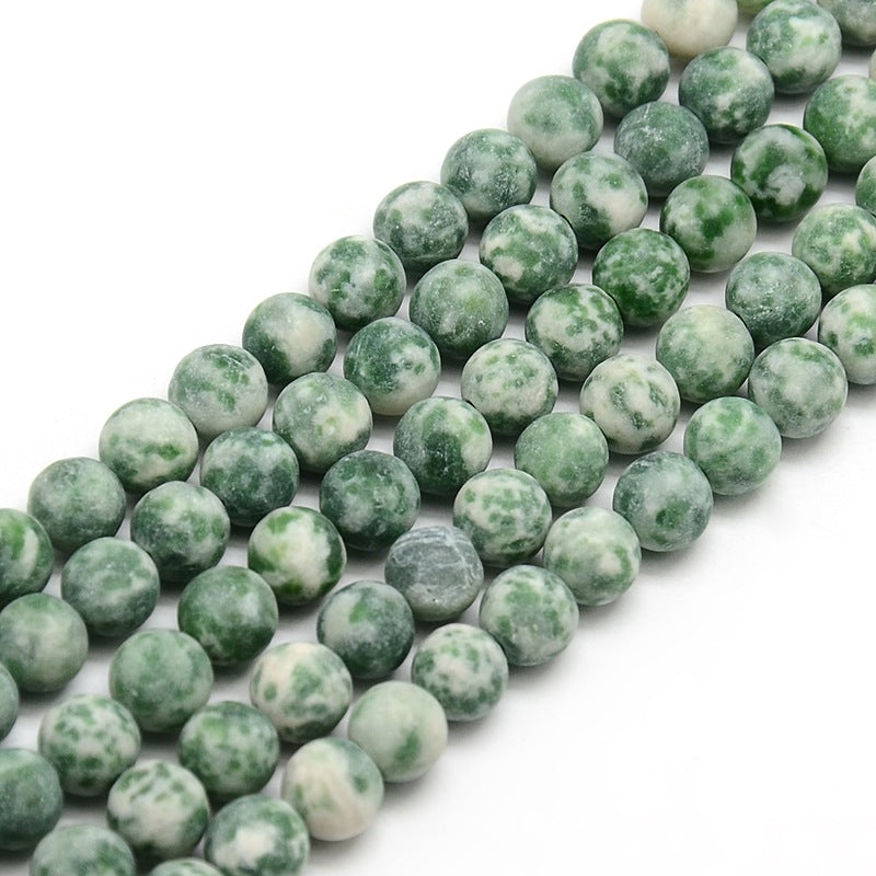 Frosted Natural Green Spot Jasper Round Bead Strands 8mm