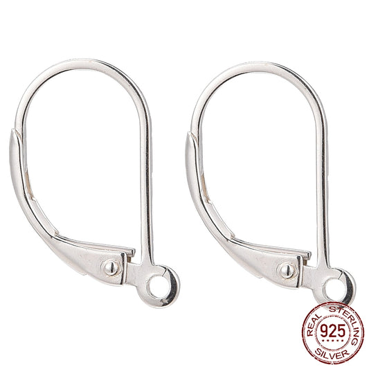 925 Sterling Silver Leverback Earring Findings, with 925 Stamp, Silver One Pair