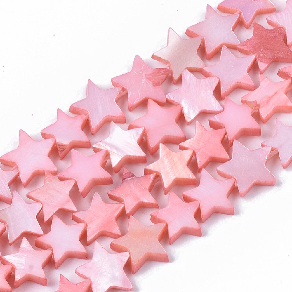 Freshwater Shell Beads  Dyed Star Shape Pink 910.5x911.5x2~3mm (38pcs/Strand) The Pink Bead Shop