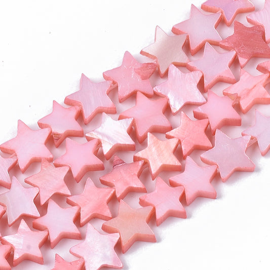 Freshwater Shell Beads  Dyed Star Shape Pink 910.5x911.5x2~3mm (38pcs/Strand) The Pink Bead Shop