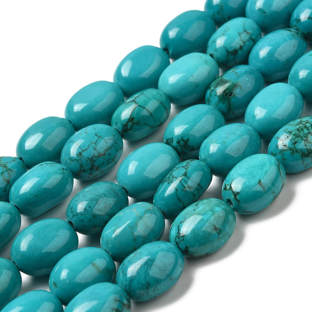 Howlite Beads Dyed Turquoise Egg Shape 12.513x1010.5x7~9.5mm (30pcs/Strand) The Pink Bead Shop
