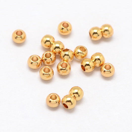 Brass Round Spacer Beads, Real 24K Gold Plated 50Pk