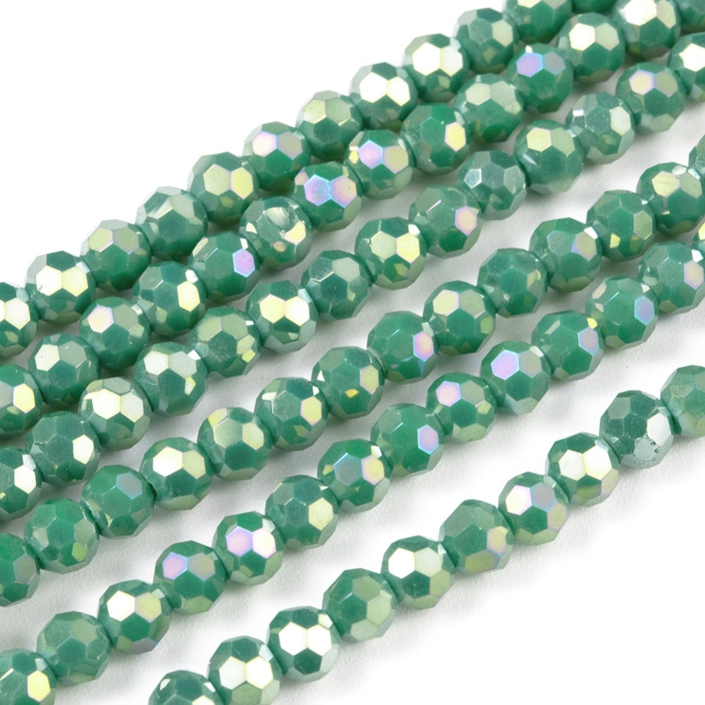 Faceted Round Full Rainbow Plated Electroplate Glass Beads Strands, 4mm