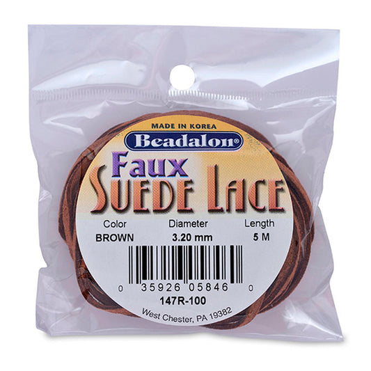 Faux Suede Lace, 3.2 mm / 0.13 in, Brown, 5 m / 16.4 ft