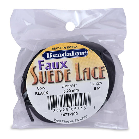 Faux Suede Lace, 3.2 mm / 0.13 in, Black, 5 m / 16.4 ft