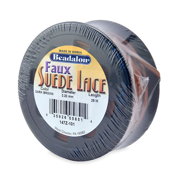 Faux Suede Lace, 3.2 mm / 0.13 in, Dark Brown, 25 m / 82 ft