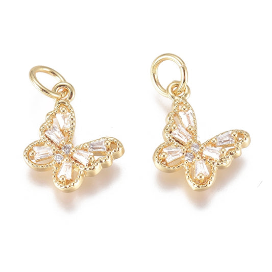 Brass Micro Pave Cubic Zirconia  Butterfly Charm