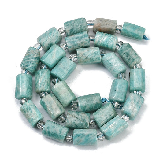 Natural Amazonite Beads Strands, Faceted, Column, with Seed Beads, 12mm