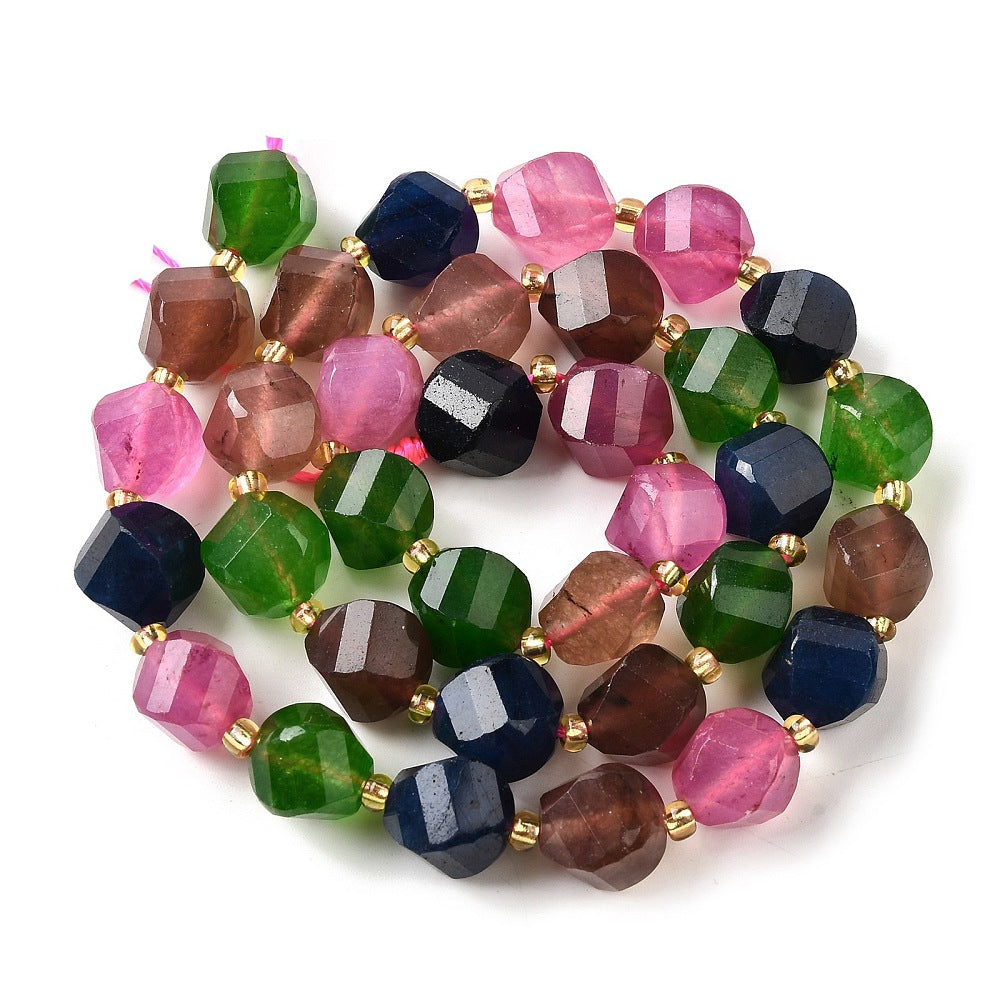 Mixed Color Dyed Quartz Beads Faceted Twist Shape 10x9–10mm (33–34pcs/Strand) The Pink Bead Shop