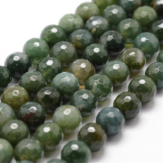 Moss Agate Faceted 8mm Round Bead Strands