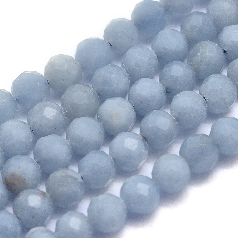 Natural Angelite Beads Strands, Anhydrite Beads, Round, Faceted, Frosted,4mm