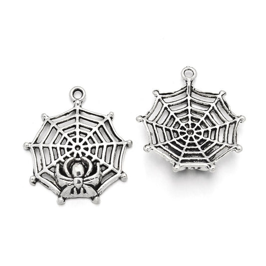 Tibetan Style Alloy Spider & Web Pendants 2 Pack The Pink Bead Shop