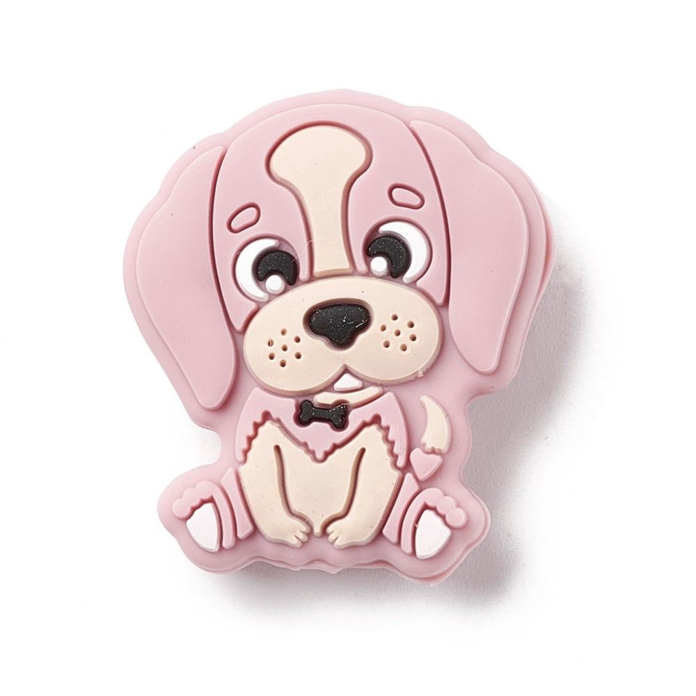 Silicone Focal Beads, Dog, Grey, Beige, Pink