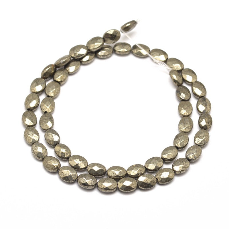 Faceted Oval Natural Pyrite Beads Strands Size: about 6mm wide, 8mm long, 4mm thick