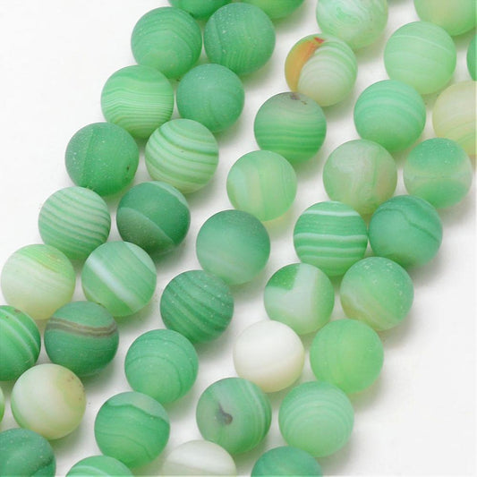 Agate Striped Grade A Round Frosted 8mm Green Bead Strands
