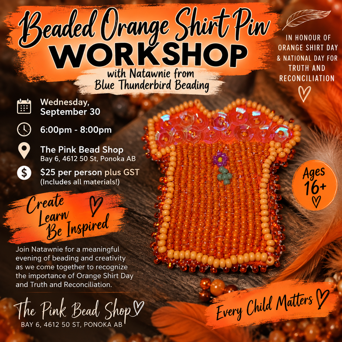 Beaded Orange Shirt Pin