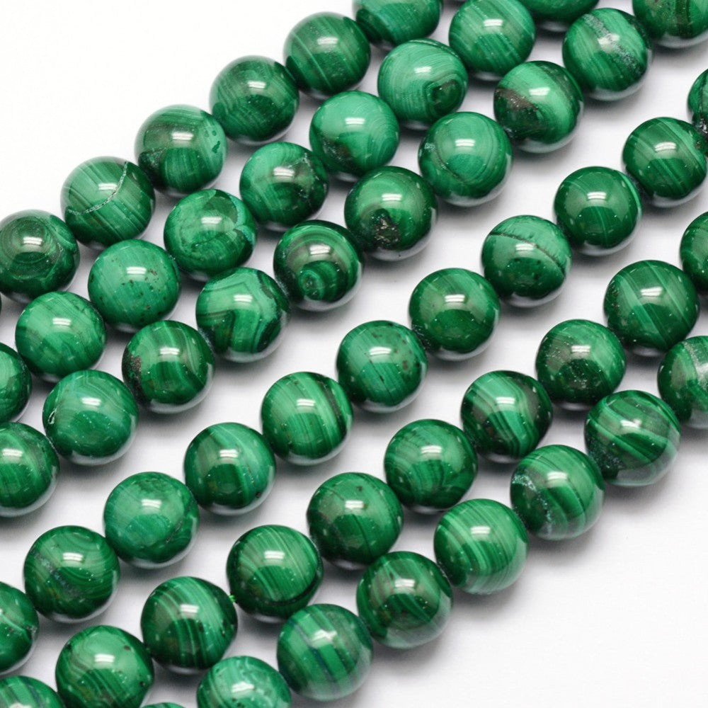 Natural Malachite Beads Strands, Round Size: about 8mm