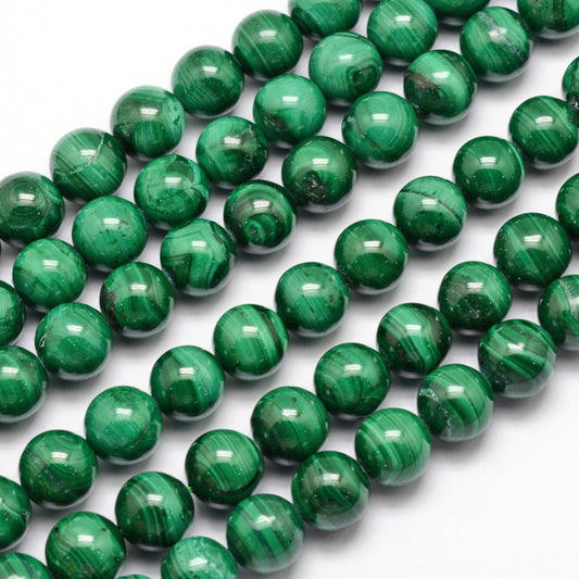 Natural Malachite Beads Strands, Round Asst Sizes